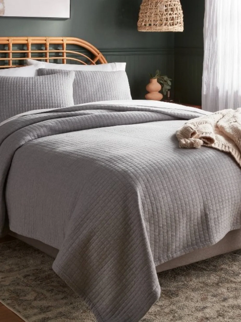 THRESHOLD NWT Full/Queen Jersey Quilt -Heather Gray